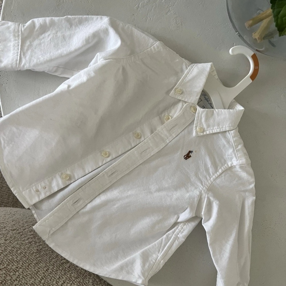 Ralph Lauren White Button-Up Shirt with Embroidered Horse Logo baby boy 6M